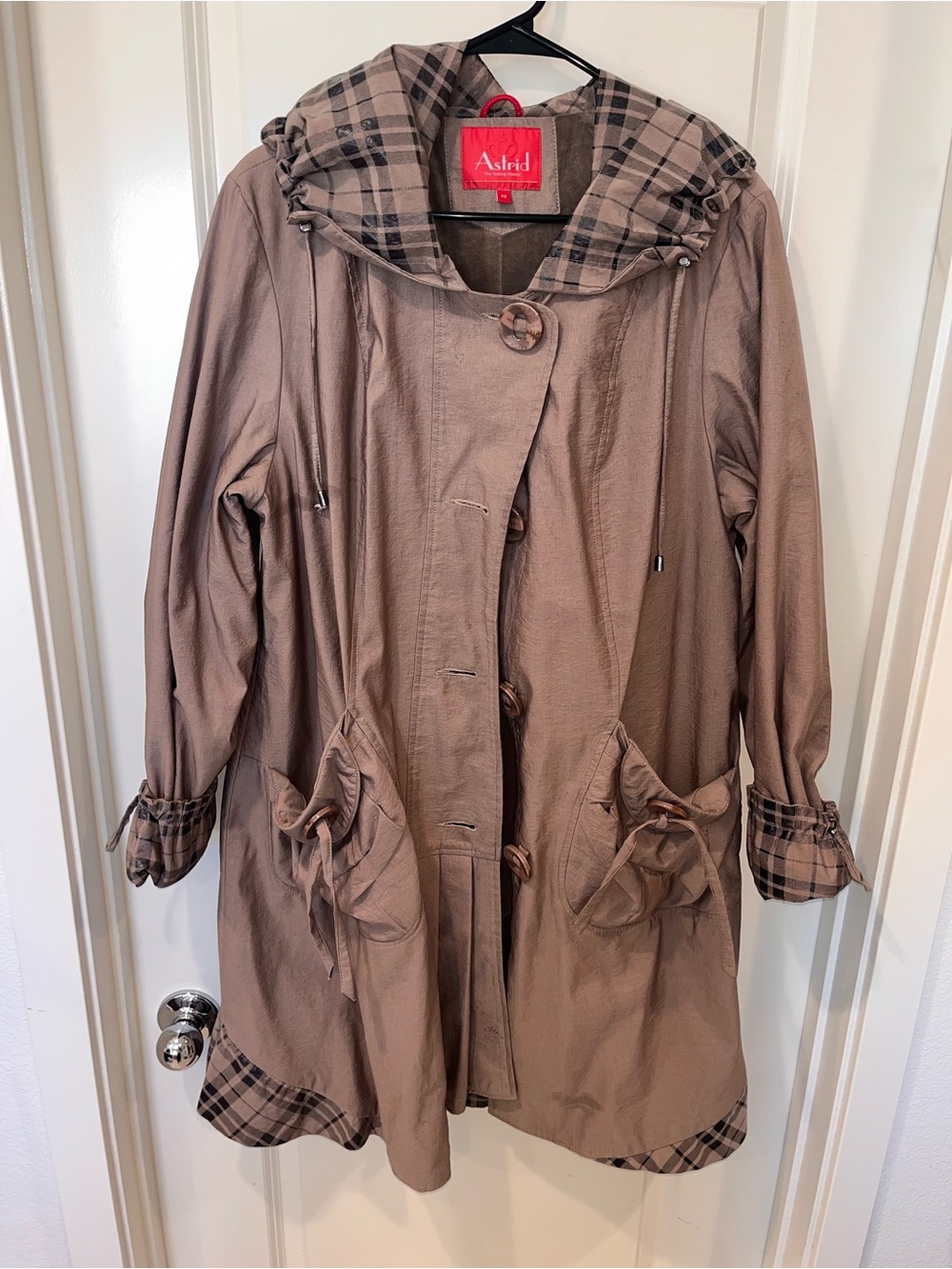 ASTRID WOMEN'S baige  SPRING COAT JACKET LINED HOOD 60% COTTON SIZE 48 US 16 XL